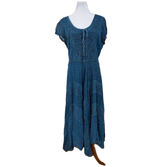 Sakkas Dress Womens L/XL Blue Embroidered Boho Maxi Fairy Whimsical Goth Gypsy - Picture 1 of 5